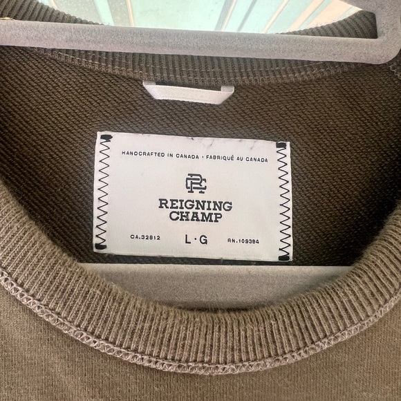 Reigning Champ Men’s Long Sleeve Crewneck Sweatshirt – Olive Green, Size Large - Picture 3 of 4